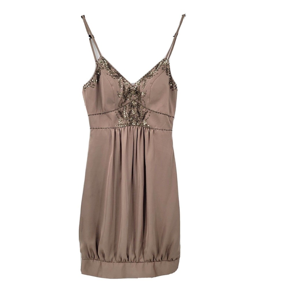 Studios W by Sue Wong Women's 2 Taupe Spaghetti Strap Embellished Party Dress